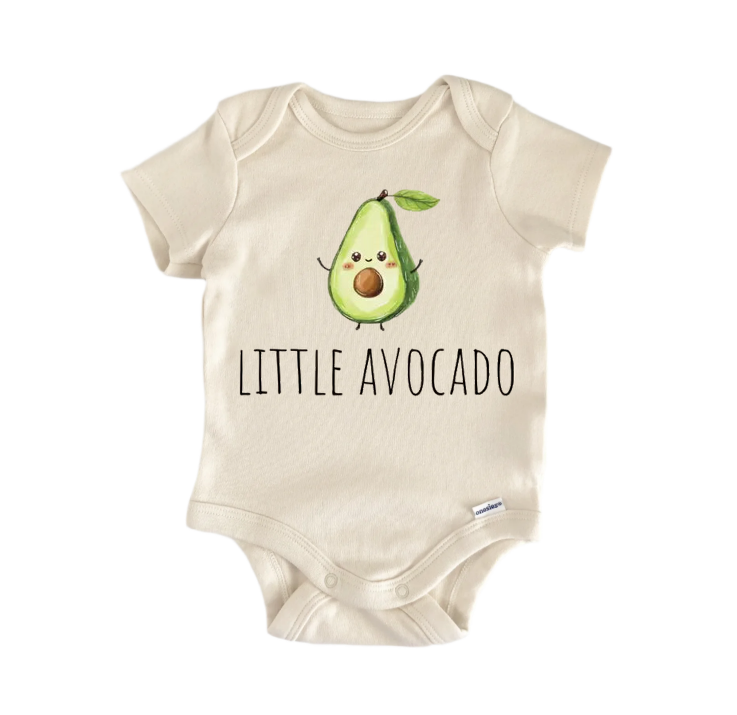 Avocado newborn baby onesie front view