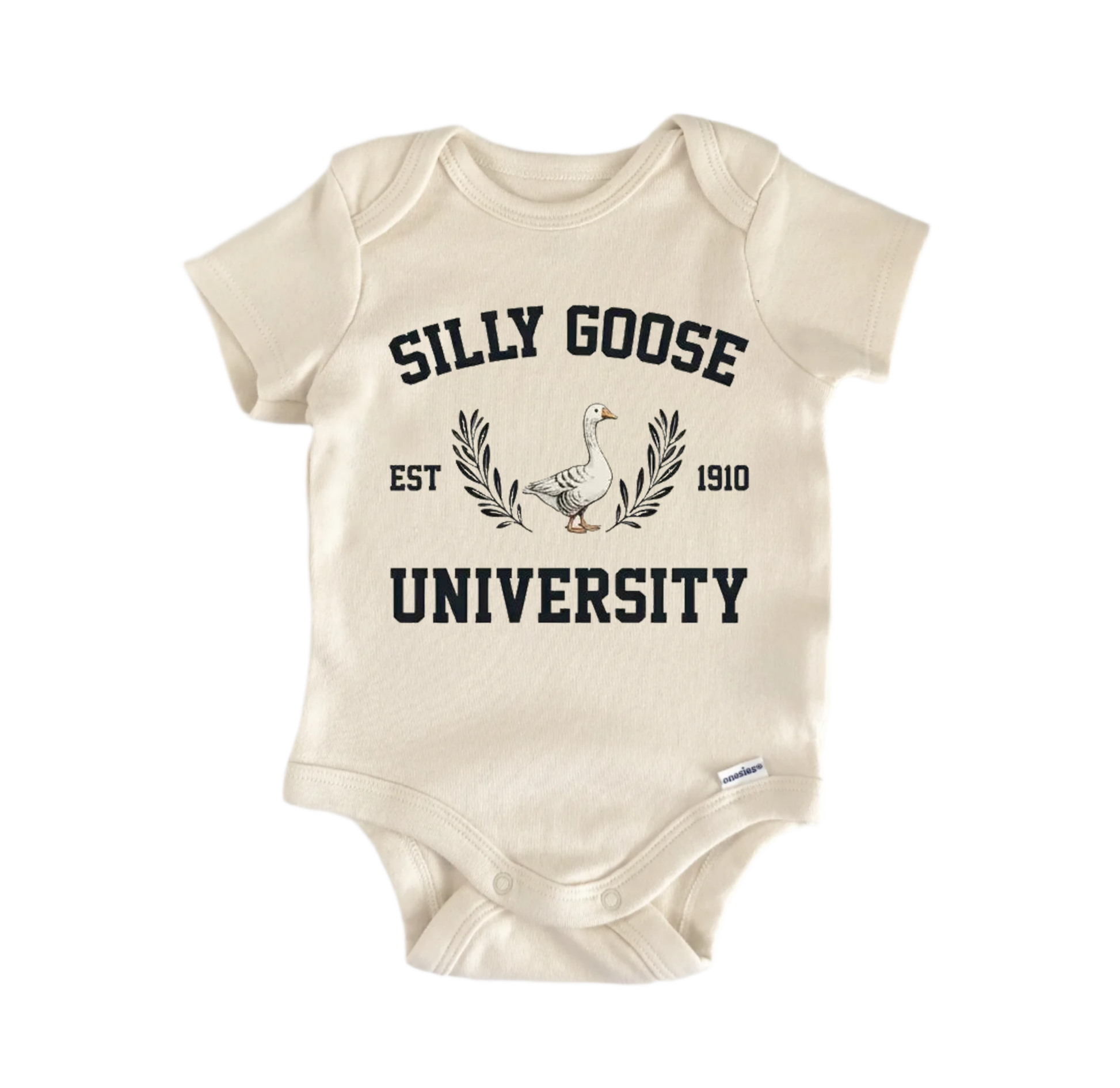 Silly Goose University newborn baby onesie front view