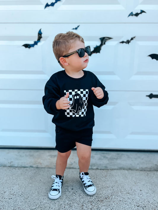 Checkered Ghost Crewneck Sweatshirt - Black