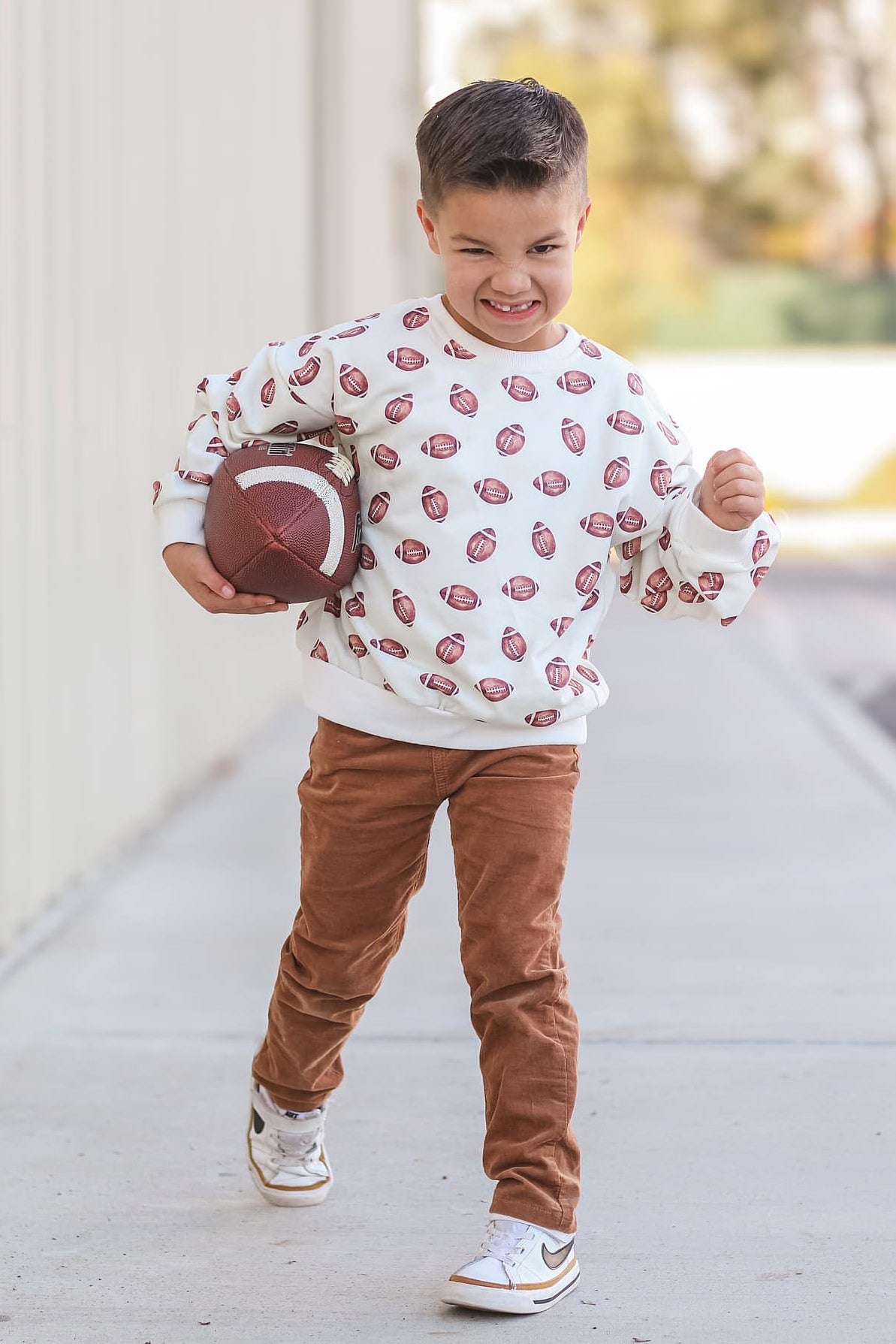 Football Print Cotton Crewneck Sweatshirt
