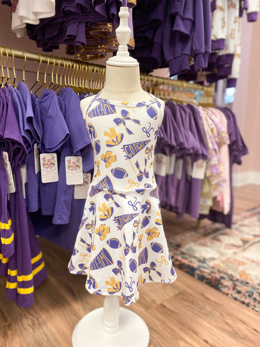 Girls Purple & Gold Gameday Athletic Twirl Dress – LSU Inspired