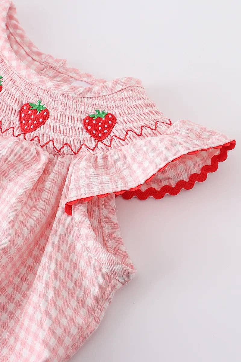 Rylee Faith Designs - Baby Girls Strawberry Plaid Smocked Romper