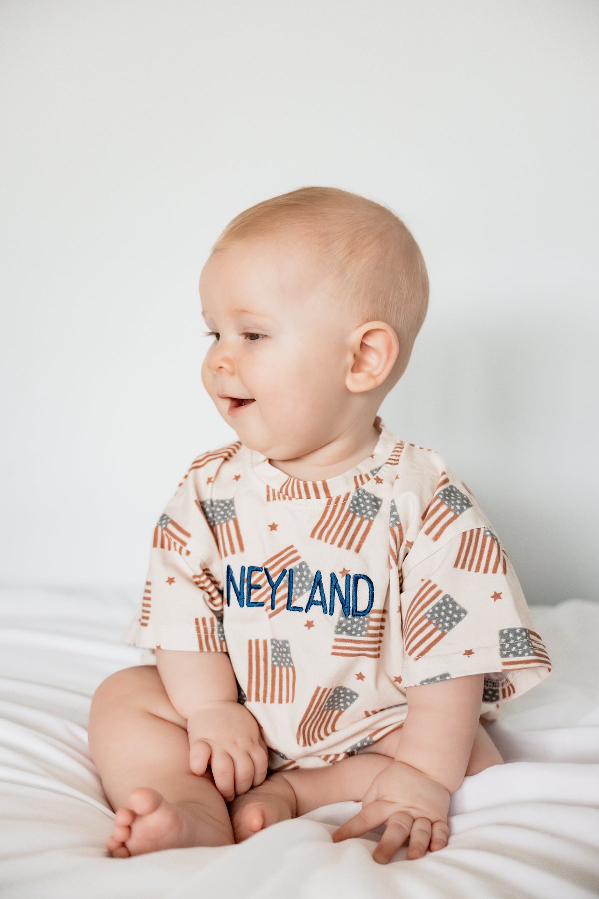 Flag Print T-Shirt Romper - optional custom embroidery