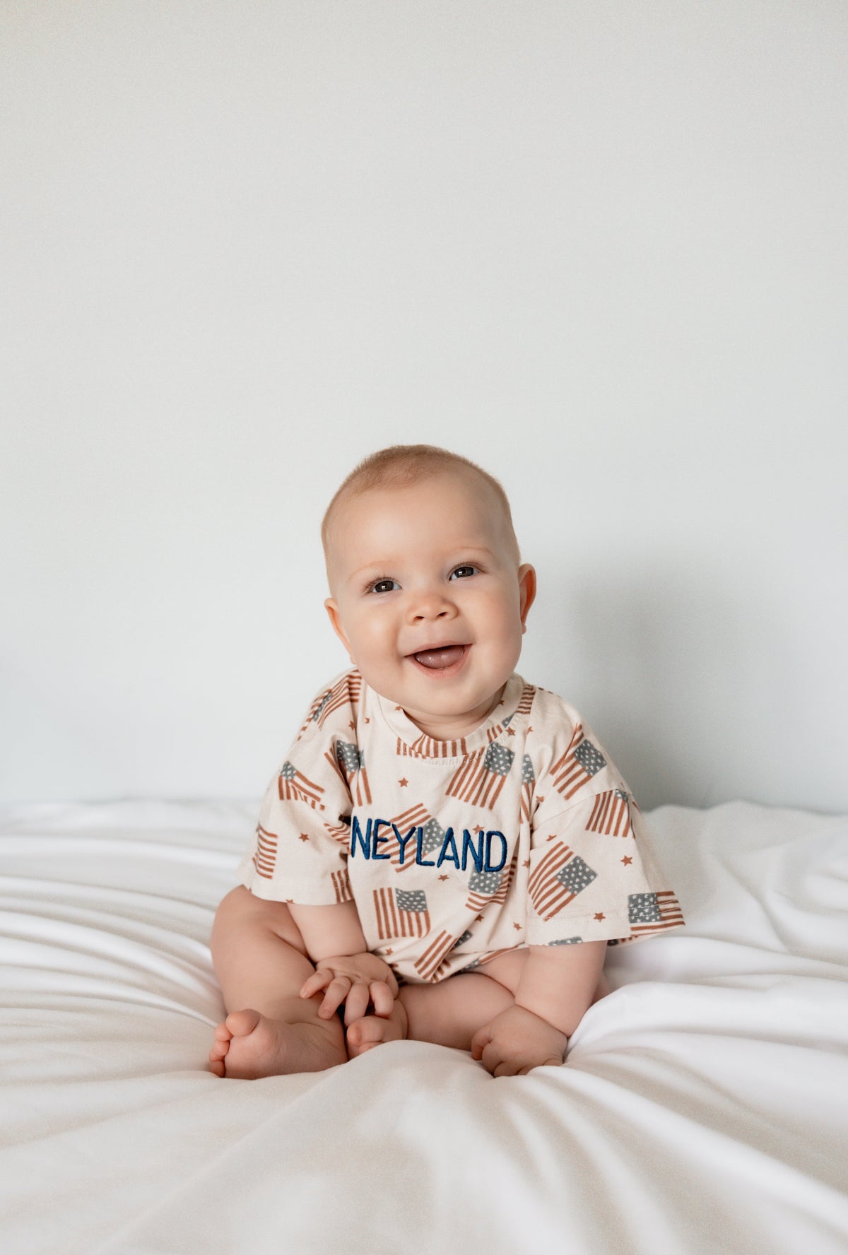 Flag Print T-Shirt Romper - optional custom embroidery