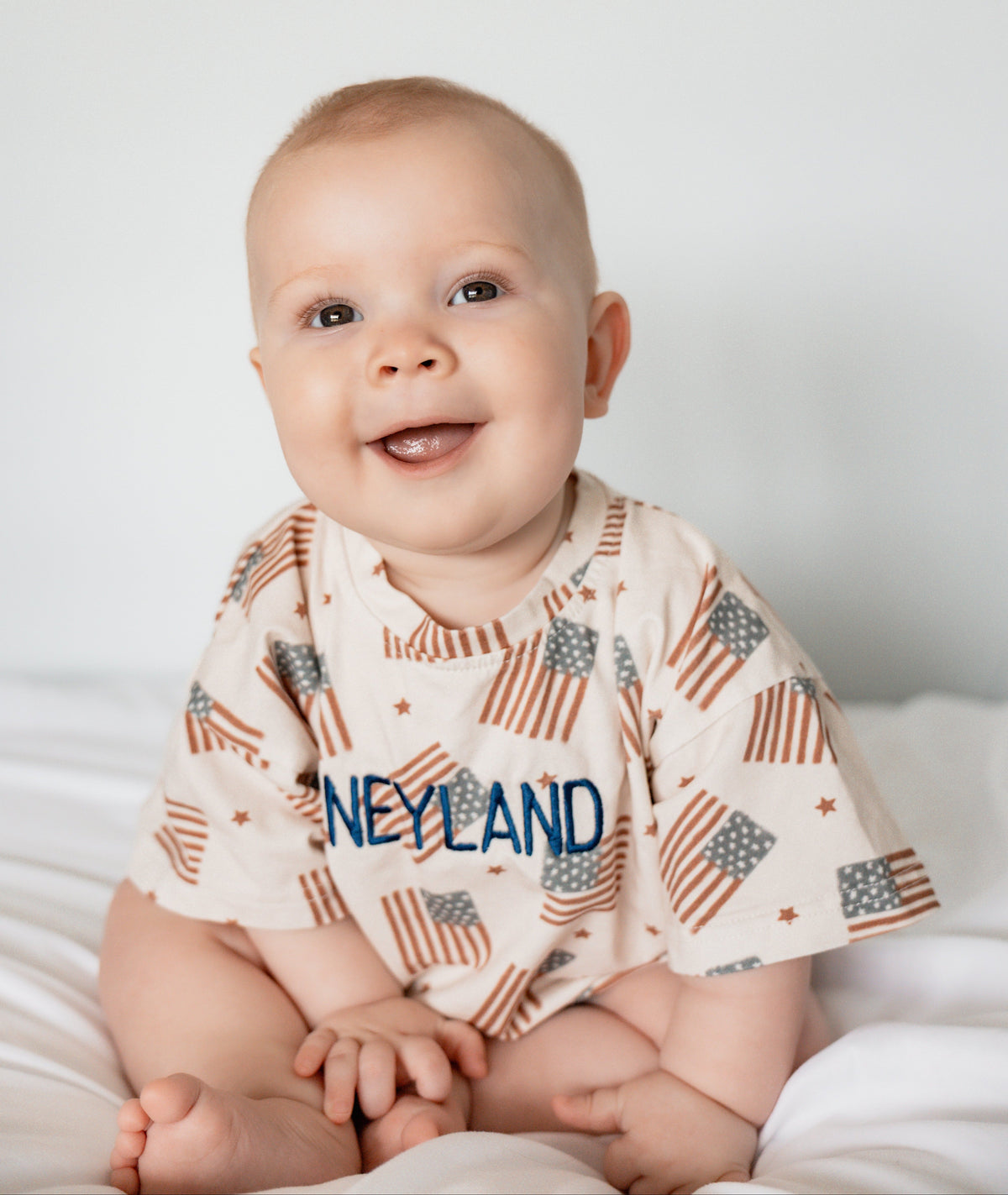 Flag Print T-Shirt Romper - optional custom embroidery