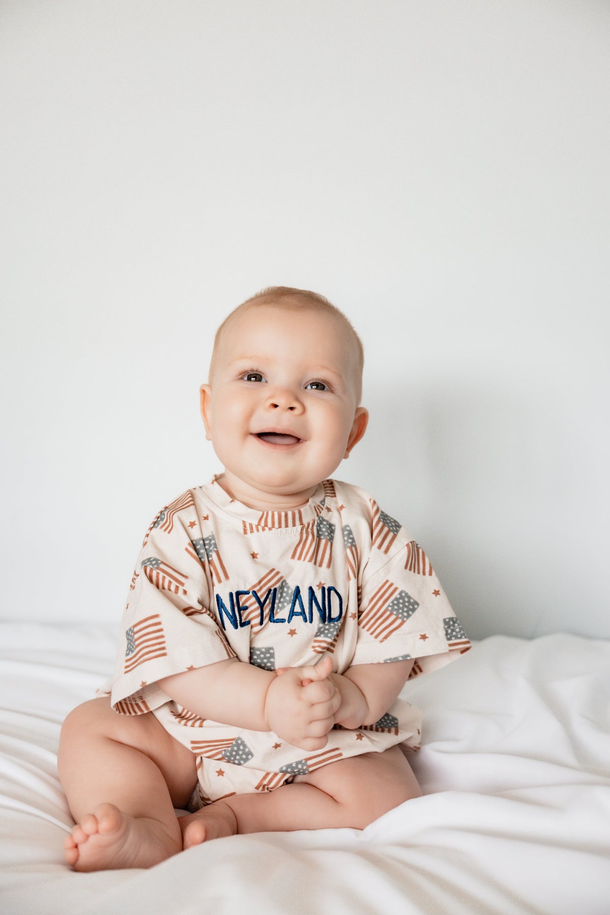 Flag Print T-Shirt Romper - optional custom embroidery
