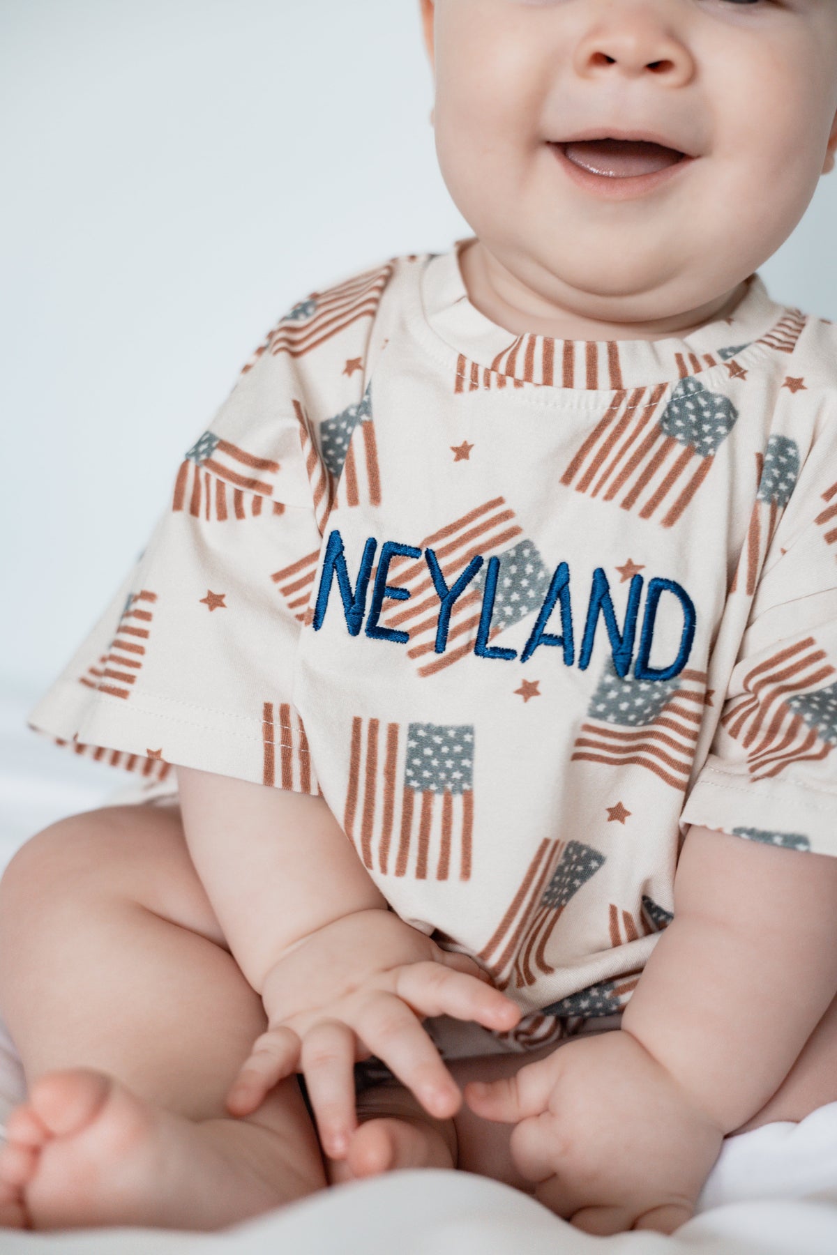 Flag Print T-Shirt Romper - optional custom embroidery