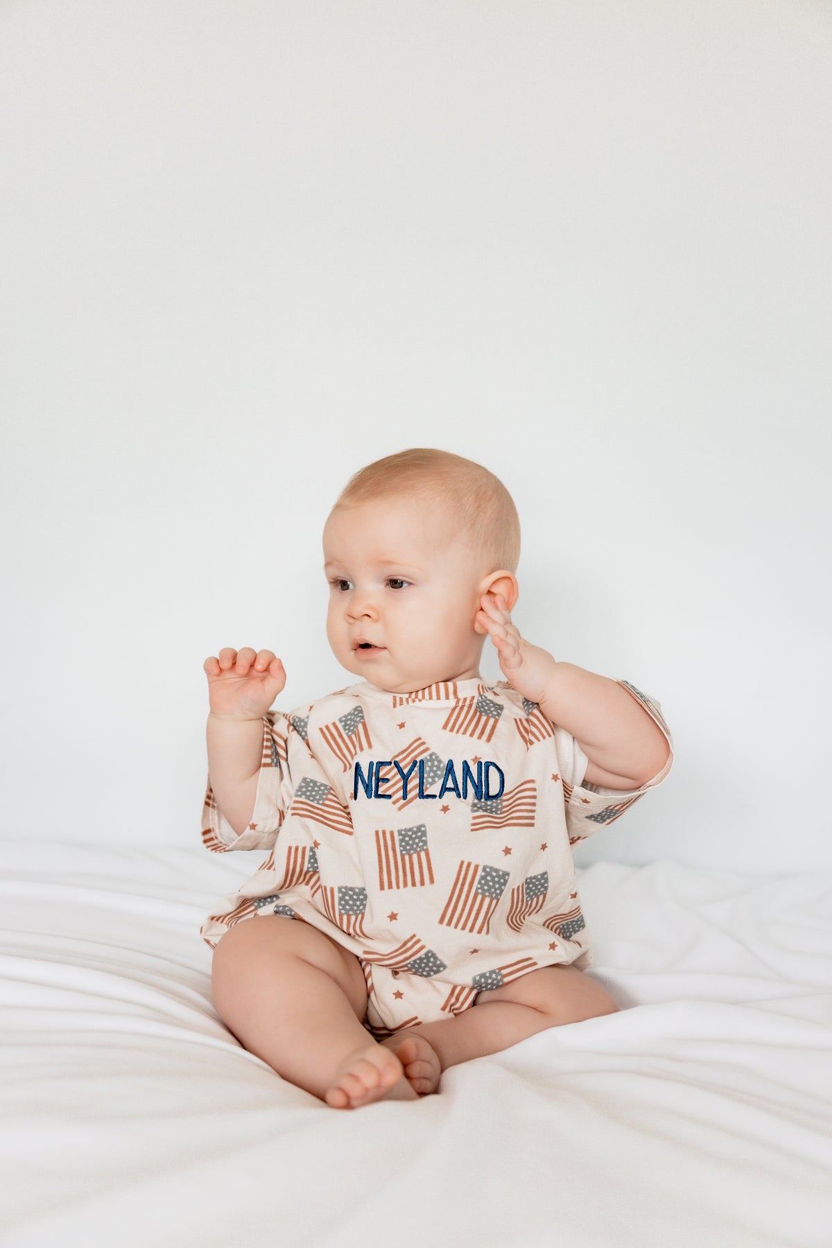 Flag Print T-Shirt Romper - optional custom embroidery