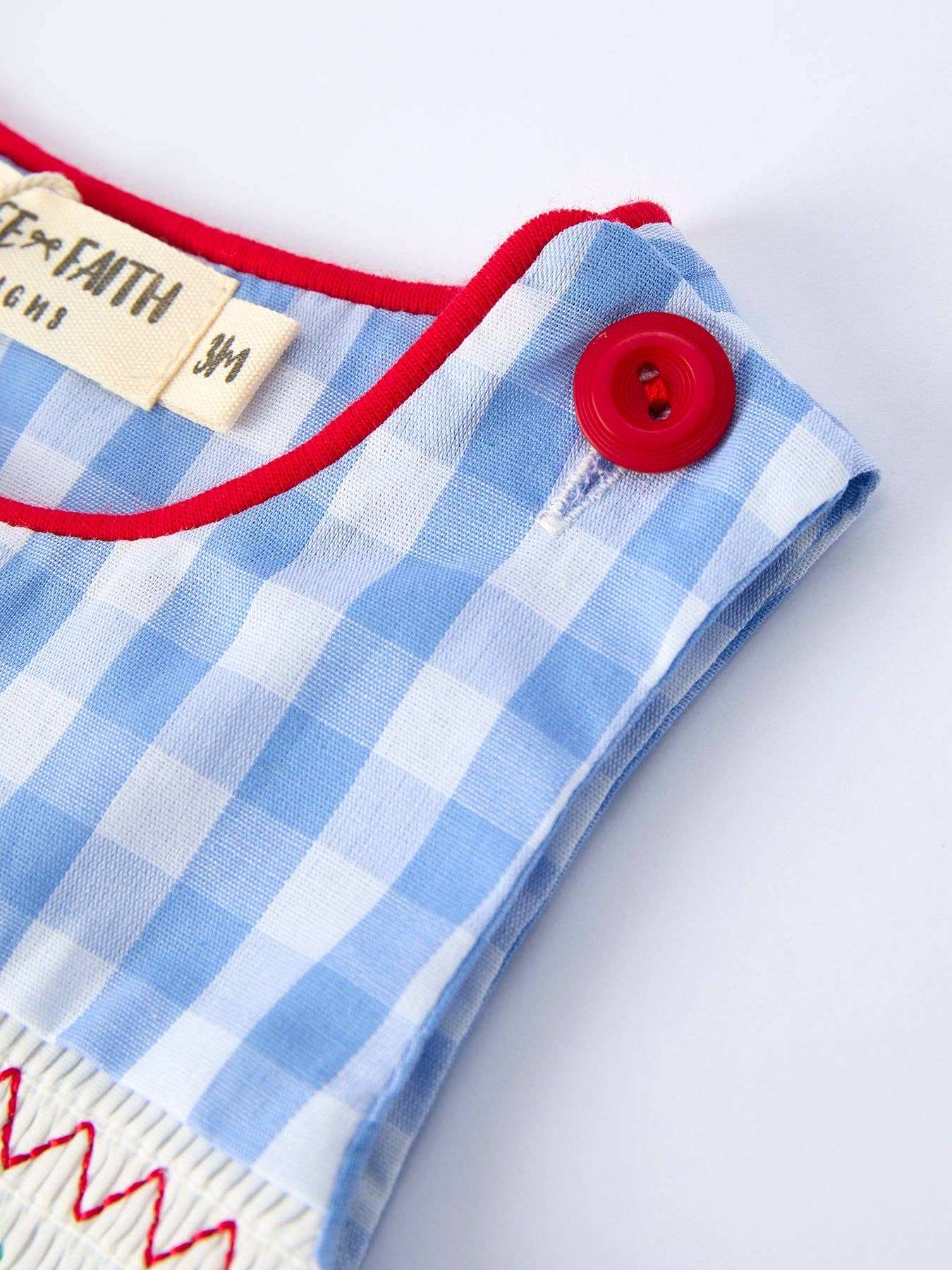 Rylee Faith Designs - Baby Boys Summer Strawberry Embroidered Smocked Romper