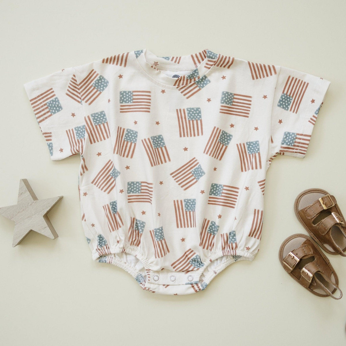 Flag Print T-Shirt Romper - optional custom embroidery