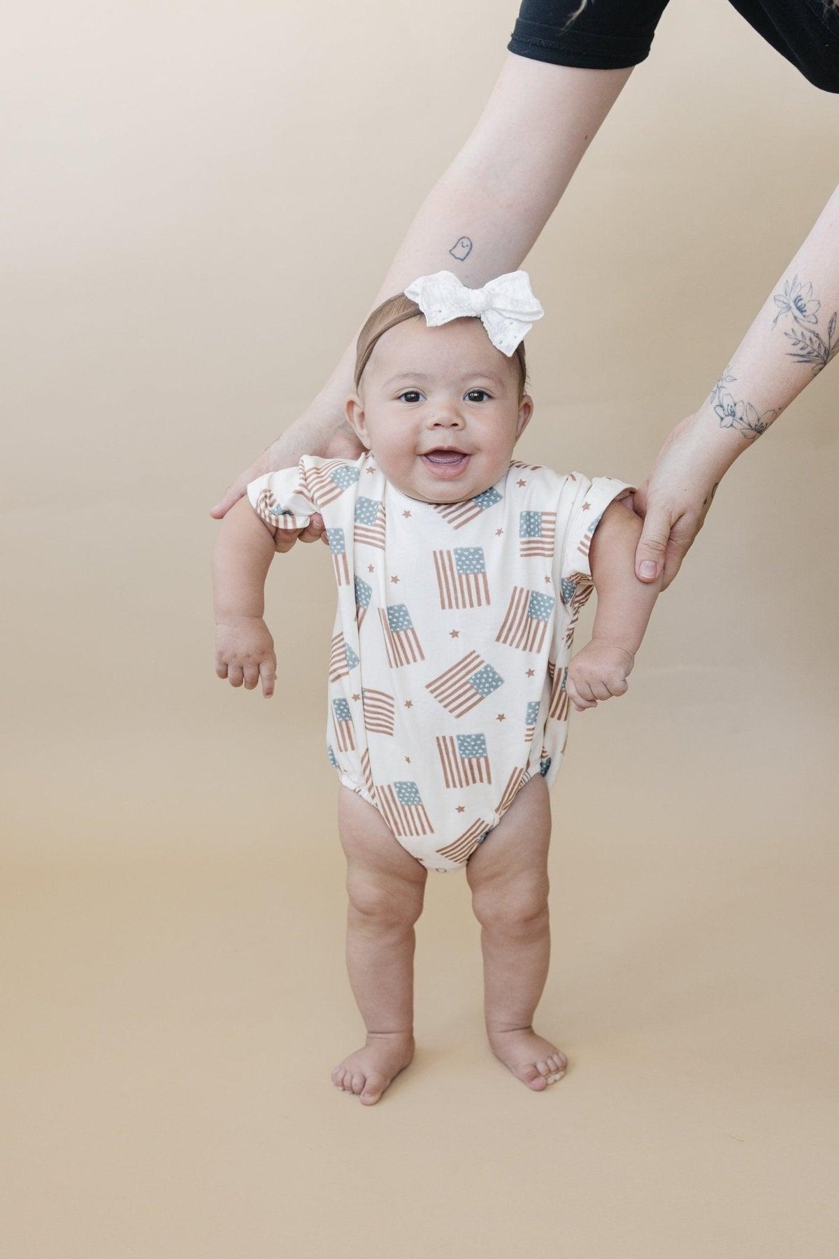 Flag Print T-Shirt Romper - optional custom embroidery