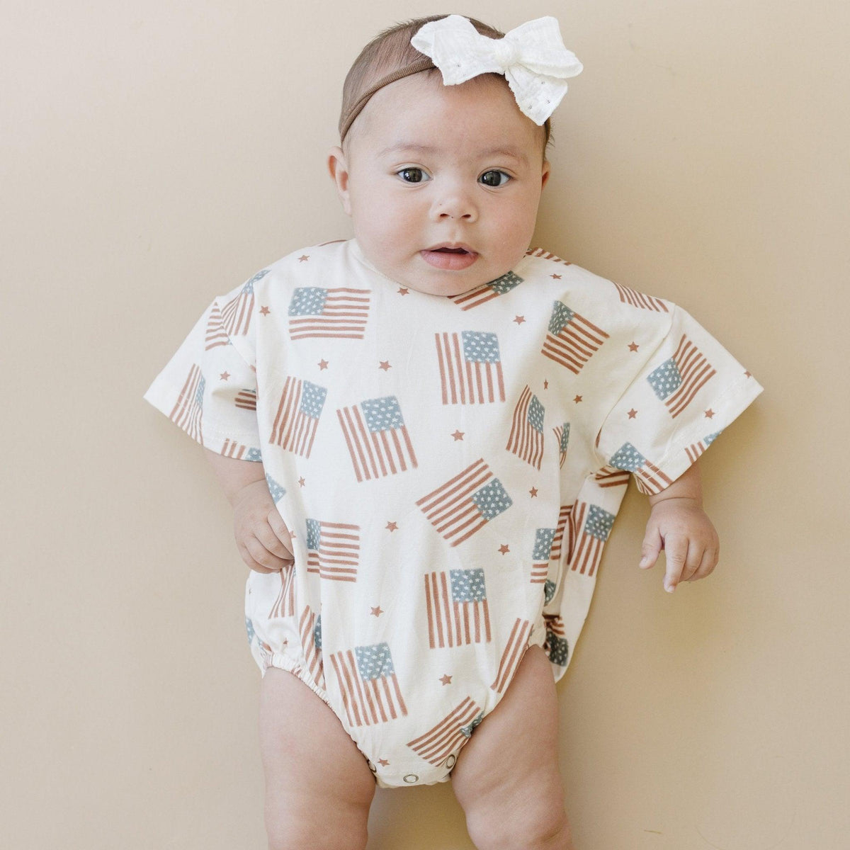 Flag Print T-Shirt Romper - optional custom embroidery