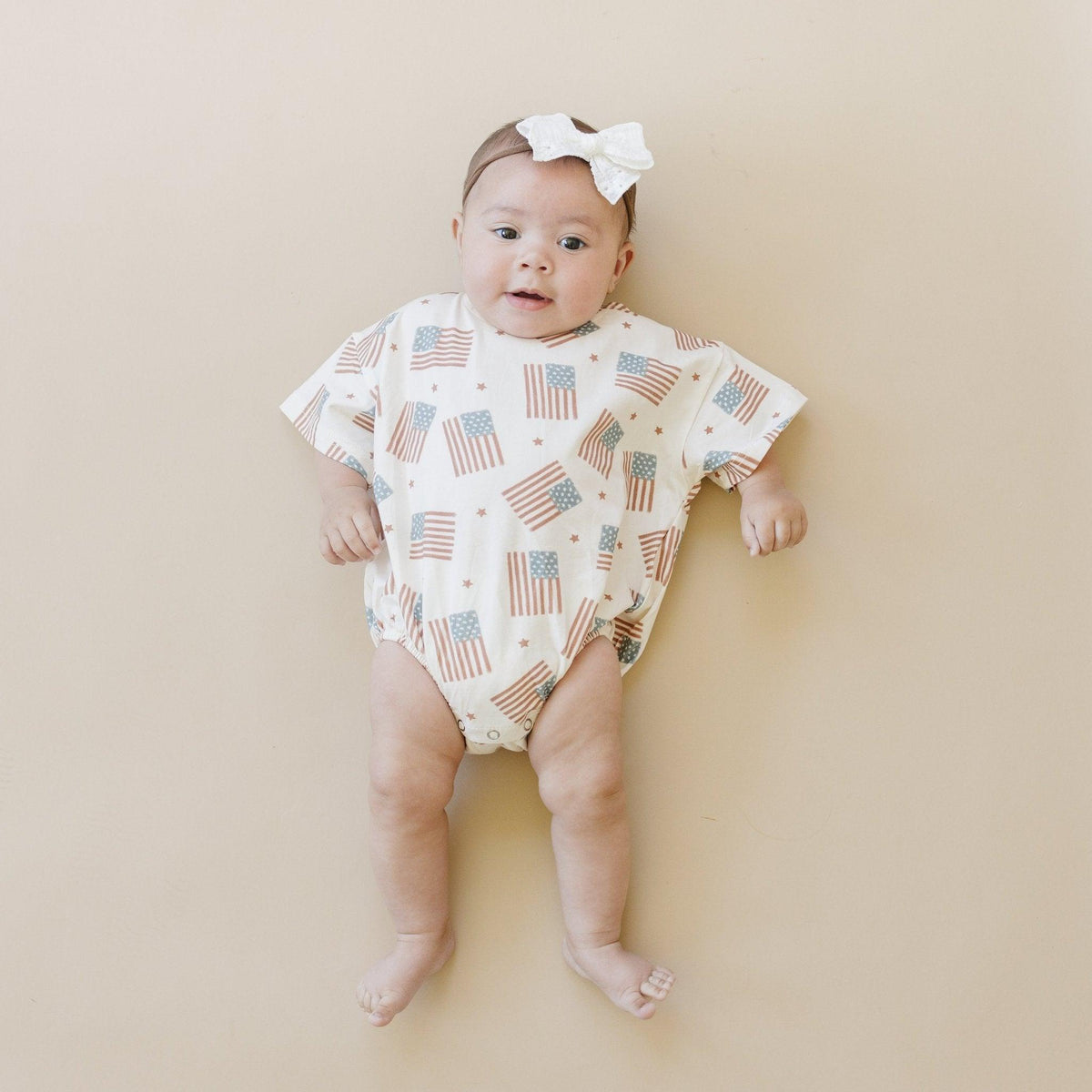 Flag Print T-Shirt Romper - optional custom embroidery