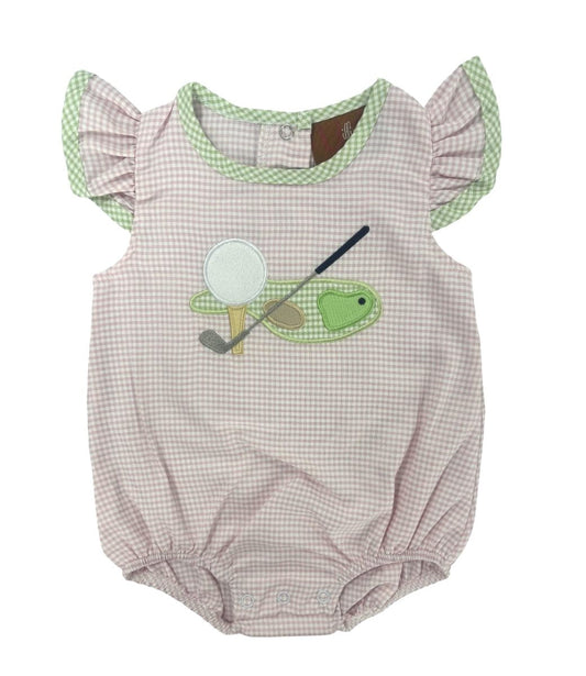 Baby Girls Pink Gingham Golf Appliqué Bubble | Southern Boutique Baby Outfit – Bossier City Louisiana