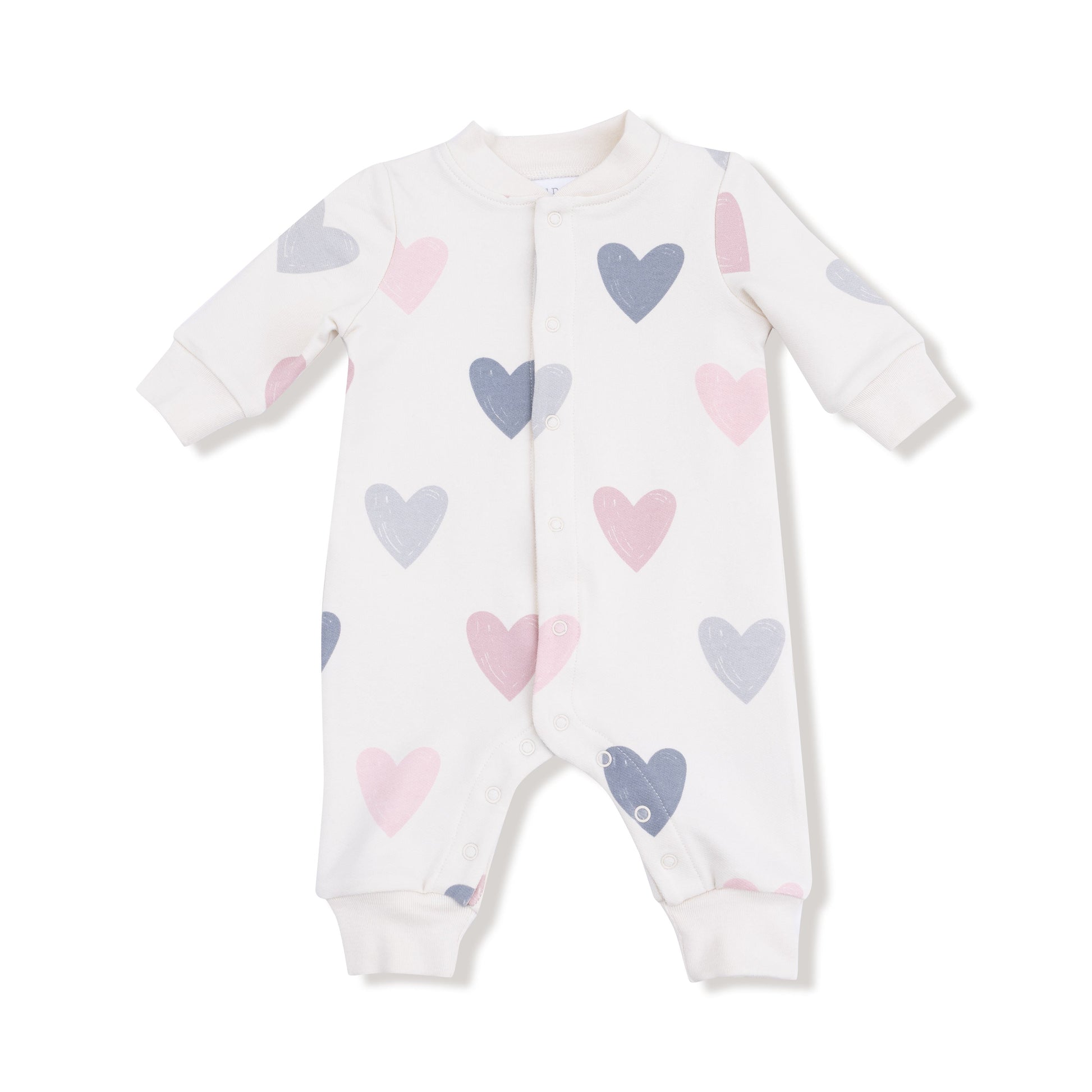Hearts baseball collar romper with front placket front view