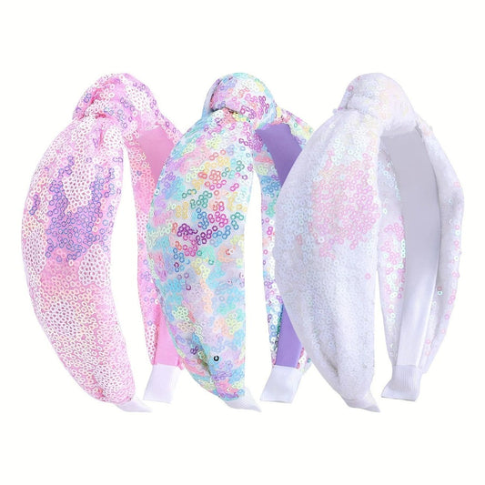 Pastel sequin knotted headbands in three styles