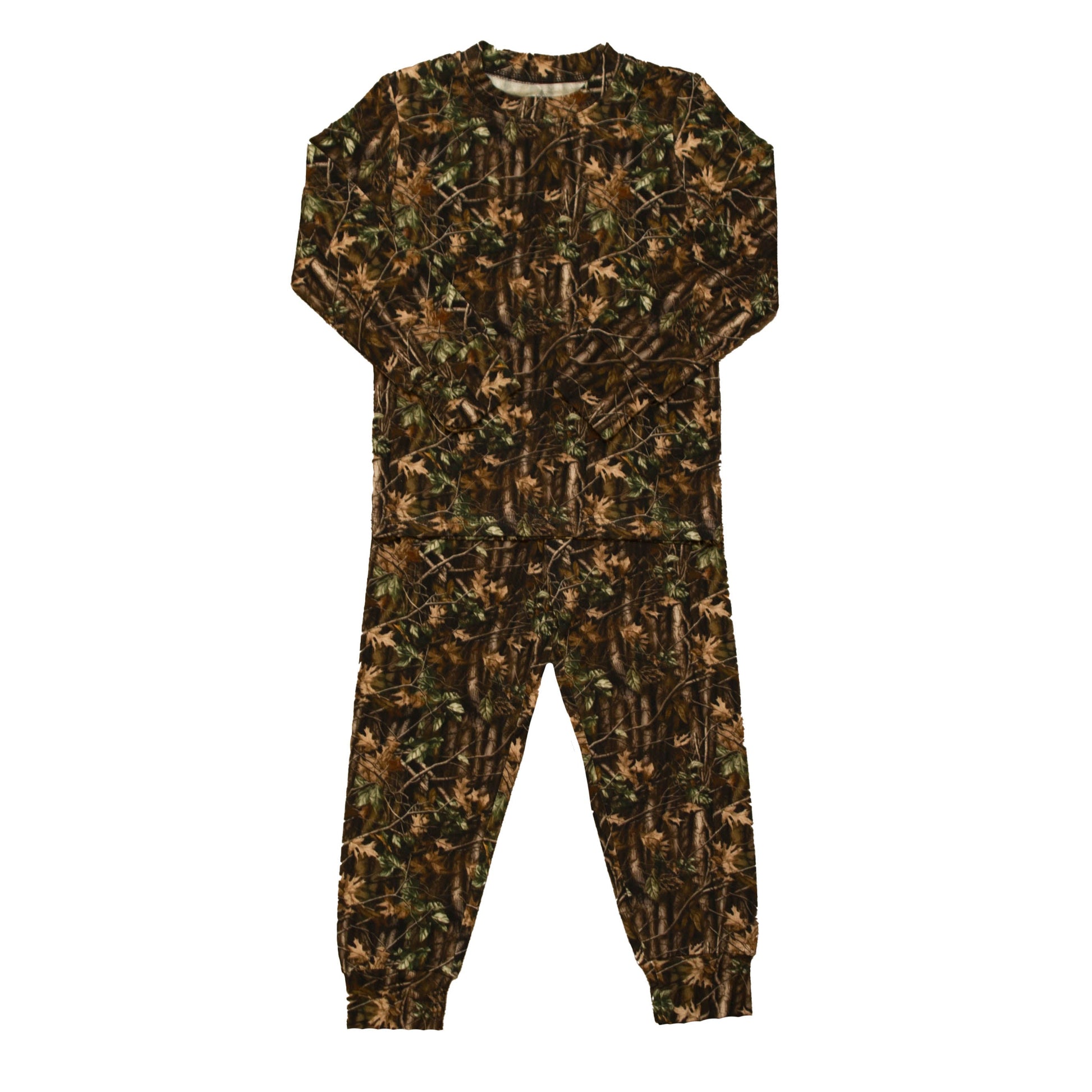 Oak Camo Pajamas made from soft breathable bamboo fabric with nature-inspired camouflage pattern