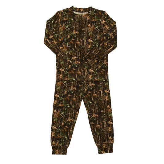 Oak Camo Pajamas made from soft breathable bamboo fabric with nature-inspired camouflage pattern