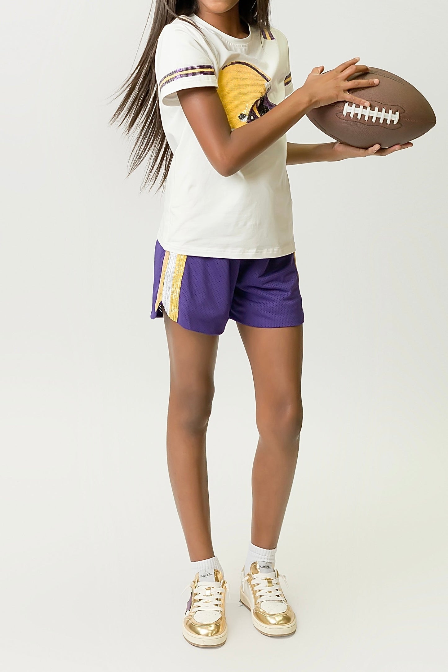 Purple and Yellow Sequin Shorts