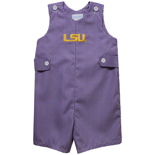 Vive La Fete purple gingham boys jon jon with LSU Tigers embroidery