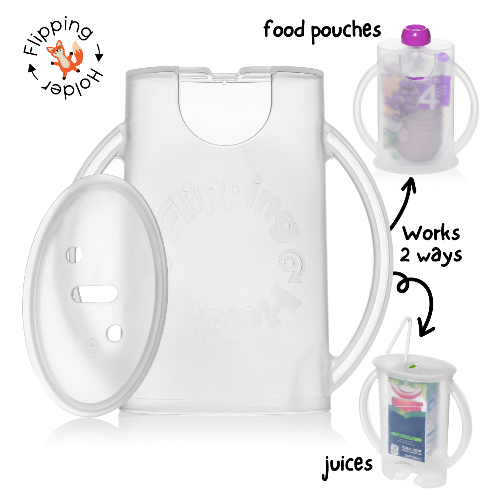 Flipping Holder no-squeeze pouch holder in use
