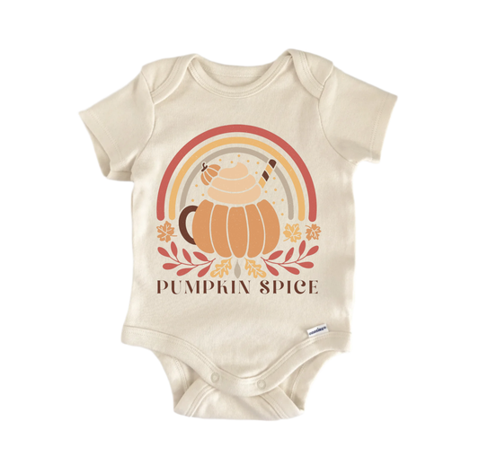 Pumpkin Spice Fall Newborn Baby Onesie front view