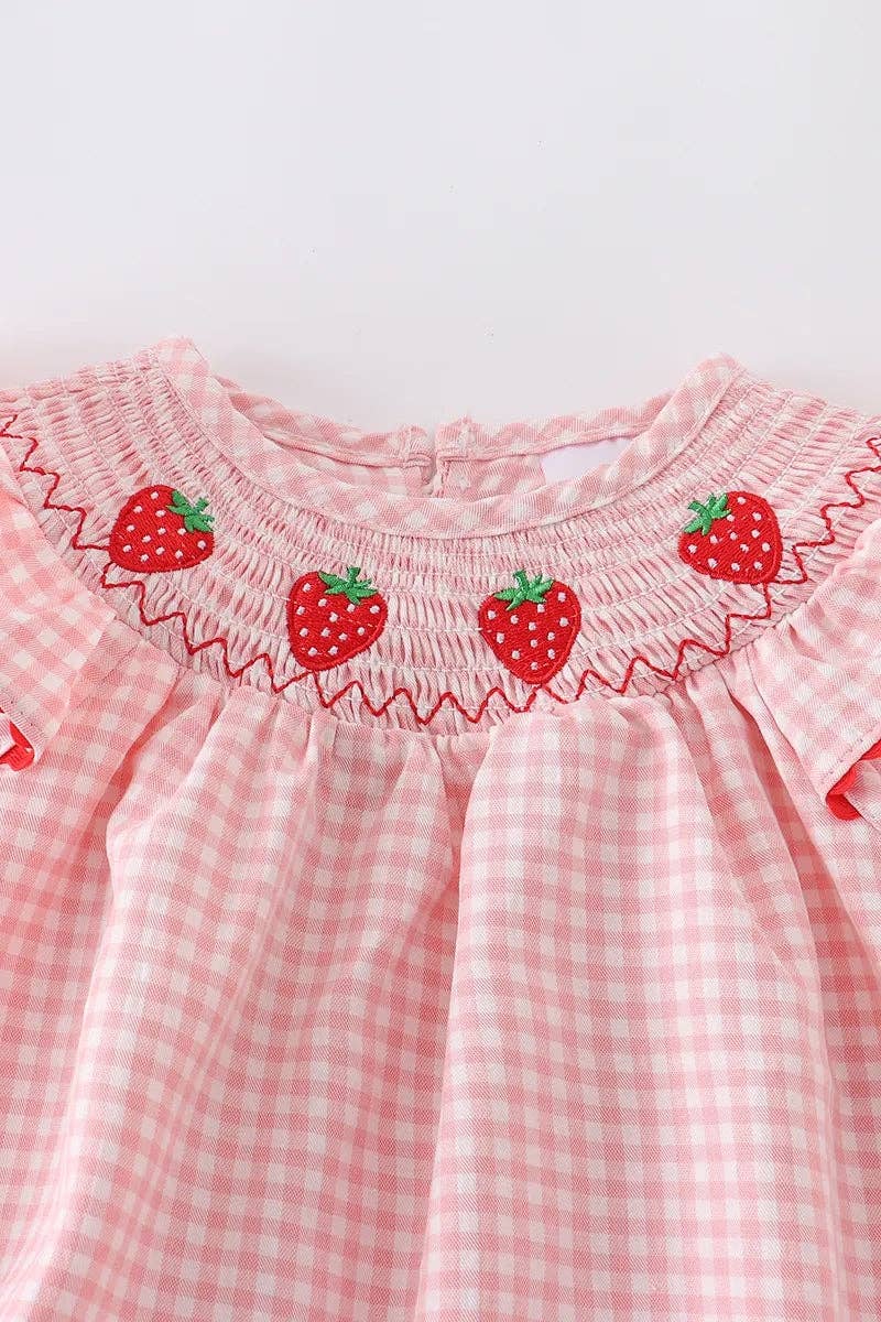 Rylee Faith Designs - Baby Girls Strawberry Plaid Smocked Romper