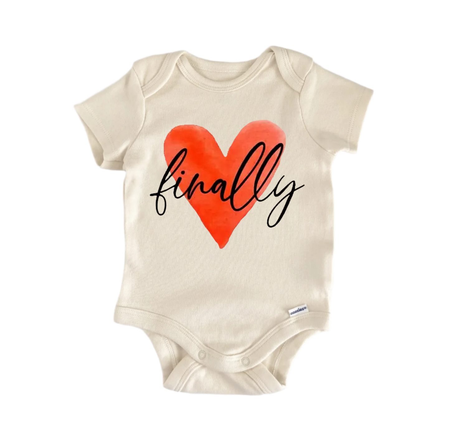 Finally announcement newborn baby onesie front view