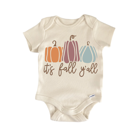 Its Fall Yall Pumpkin Newborn Baby Onesie front view
