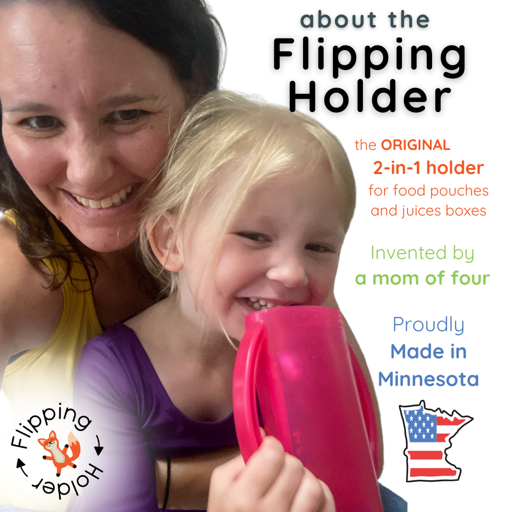 Toddler holding pouch in Flipping Holder