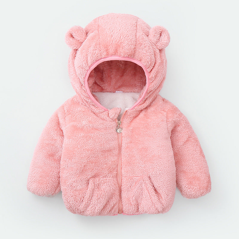 Modern Winter Fleece Children's Sweater Boys and Girls Hoodie Jacket Warm Baby Coat  With Bear Ears