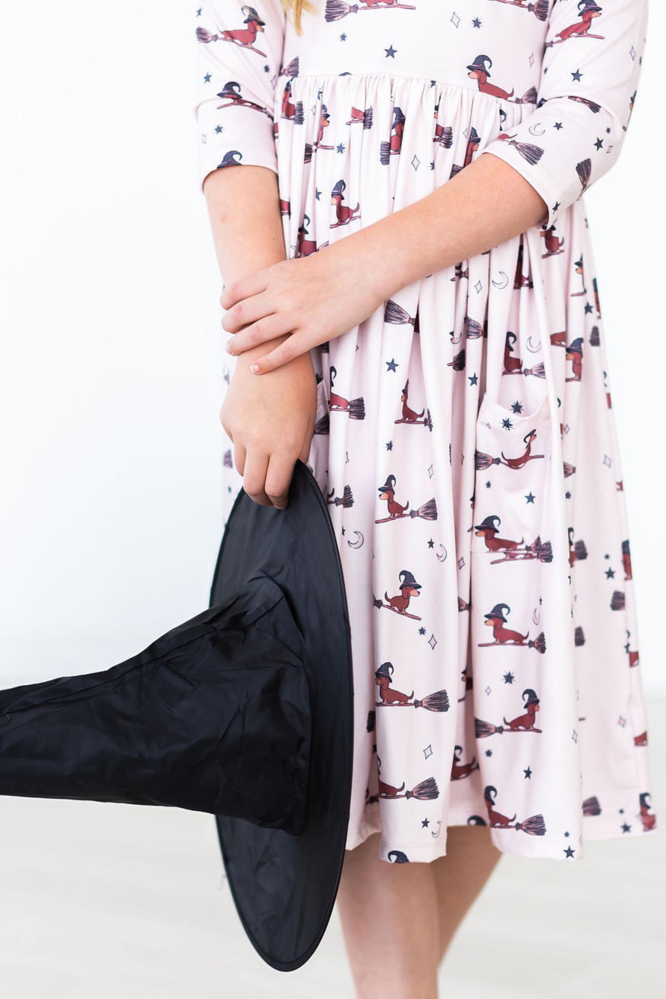 Happy Howl-oween 3/4 Sleeve Pocket Twirl Dress