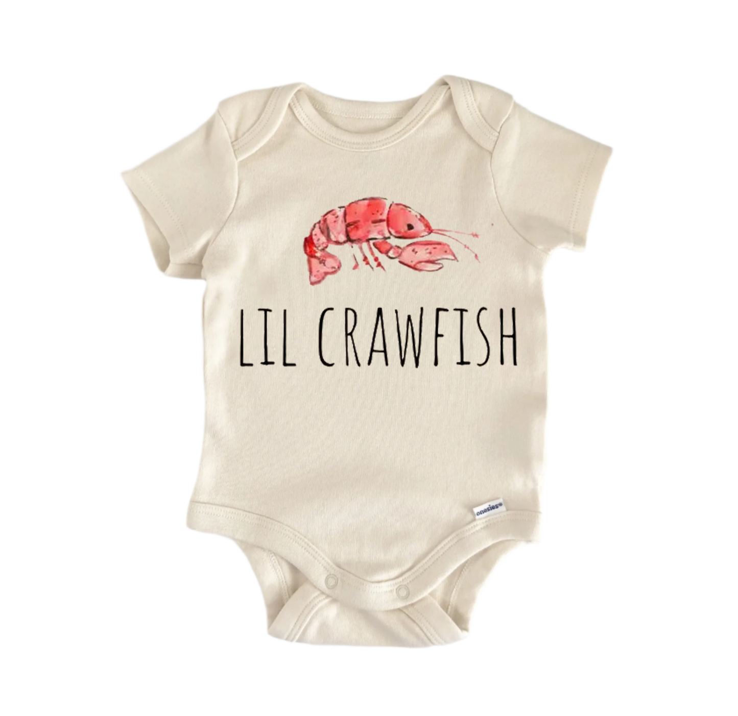 Crawfish newborn baby onesie front view