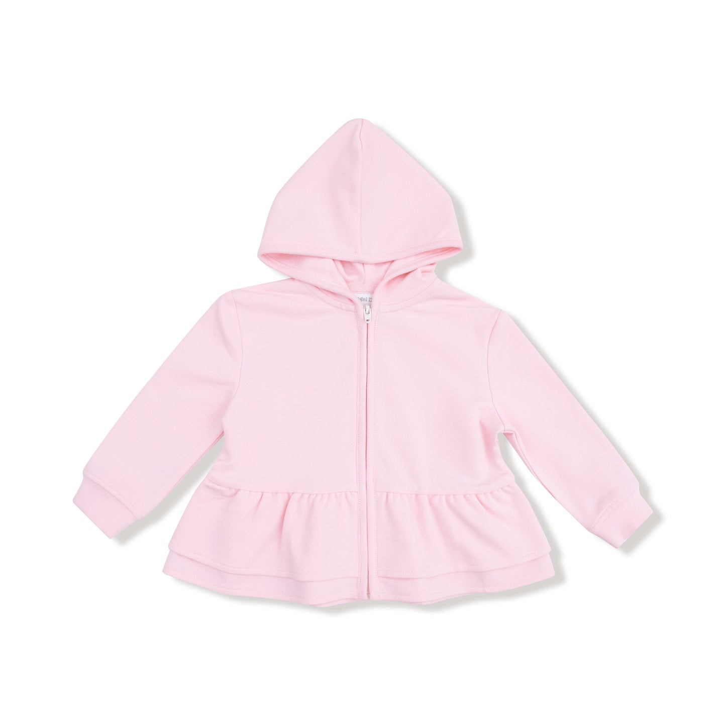 Varsity pink zip peplum hoodie front view