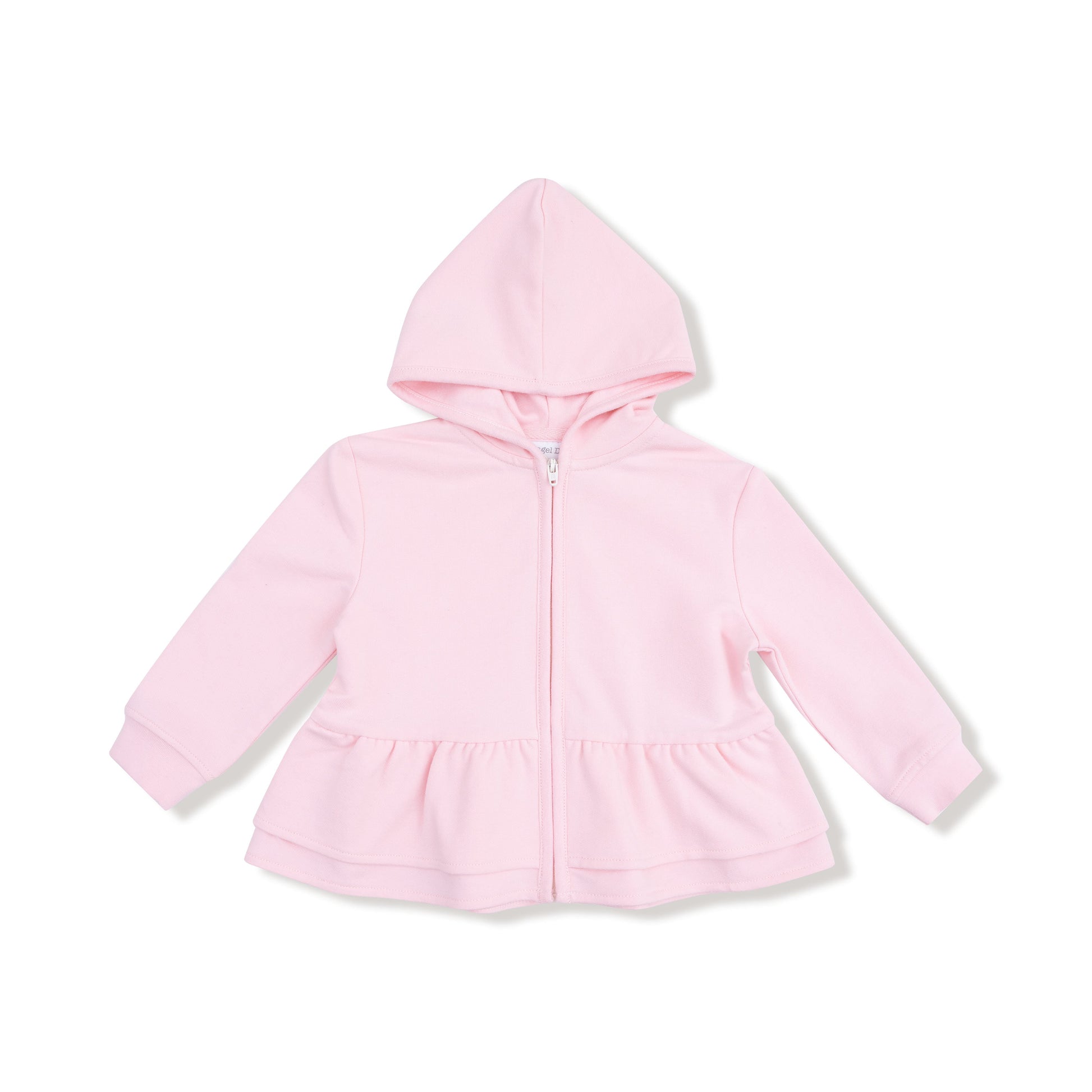 Varsity pink zip peplum hoodie front view