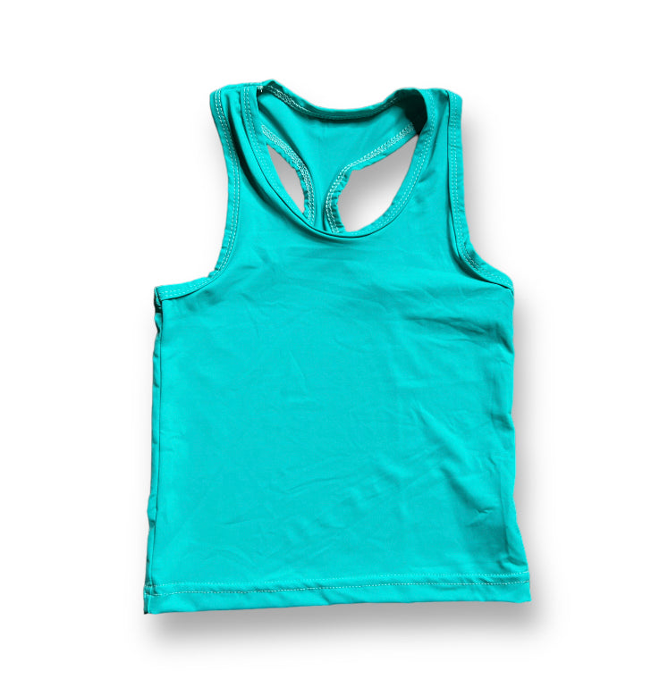 Teal Razorback Kid Tank top with stylish racerback design for kids summer wear