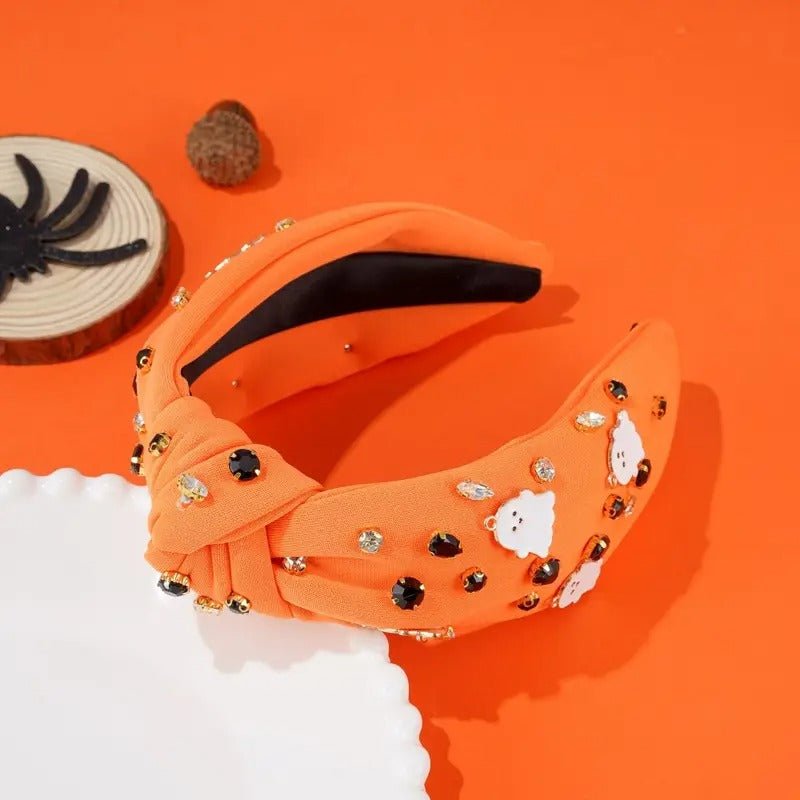Spooky Knotted Headband Orange Ghost
