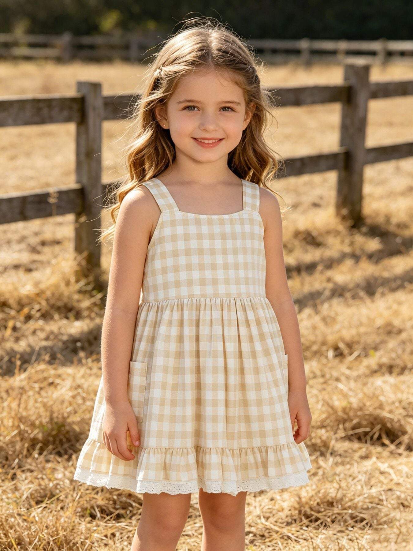 Mommy & Me Plaid Girl Dress with pocket front