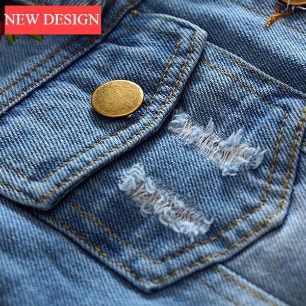 Modern Luxury Baby Girls Outerwear Jeans Coat Ripped Embroidery Jackets For Girls With Roses