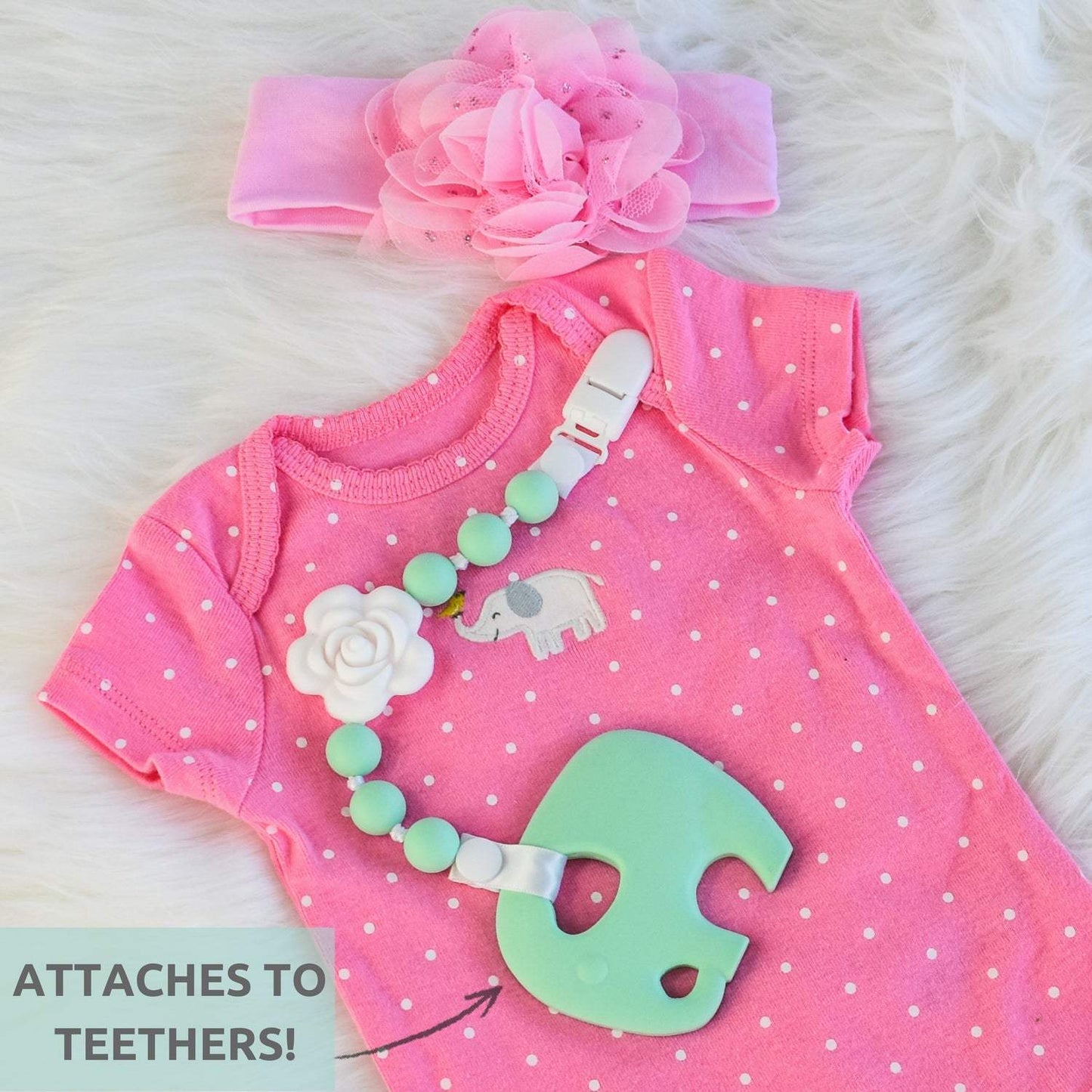 Silicone Pacifier Clip and Teether Holder Set