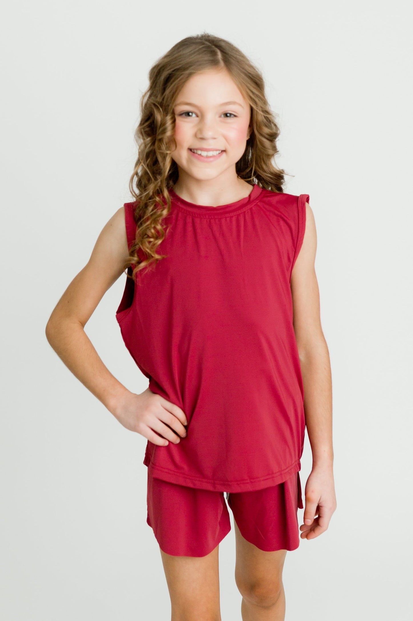 Maroon High Low Tank, front view