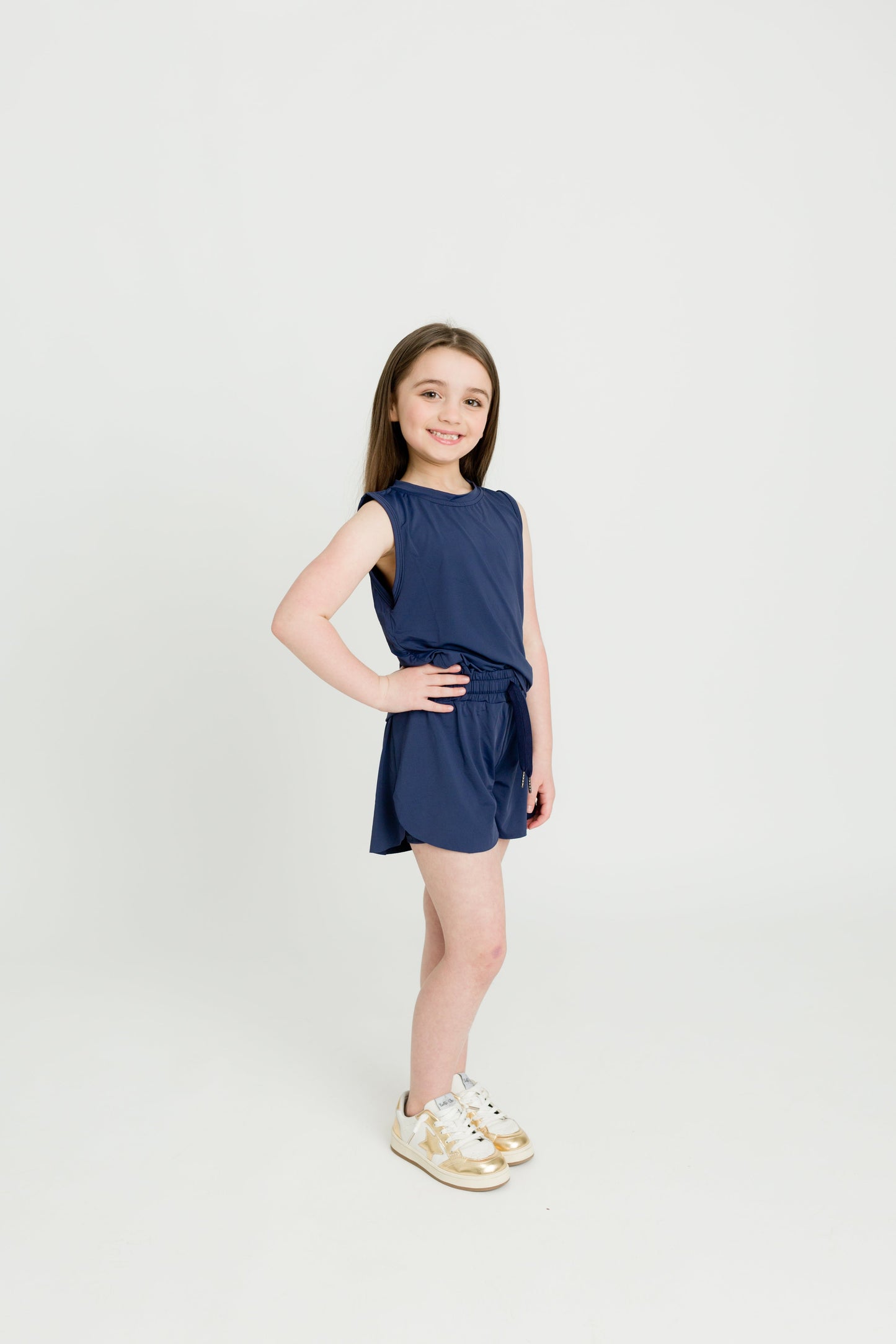 Navy Blue High Low Tank, detail view