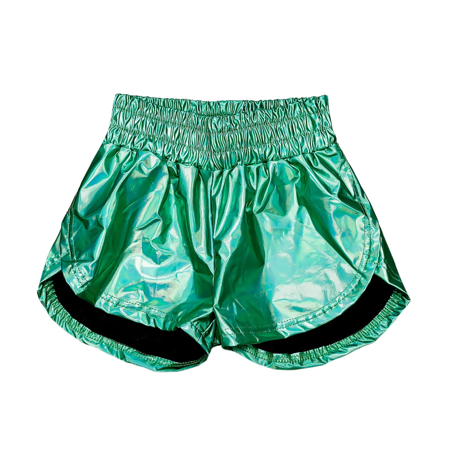 Teal Metallic Shorts, back view