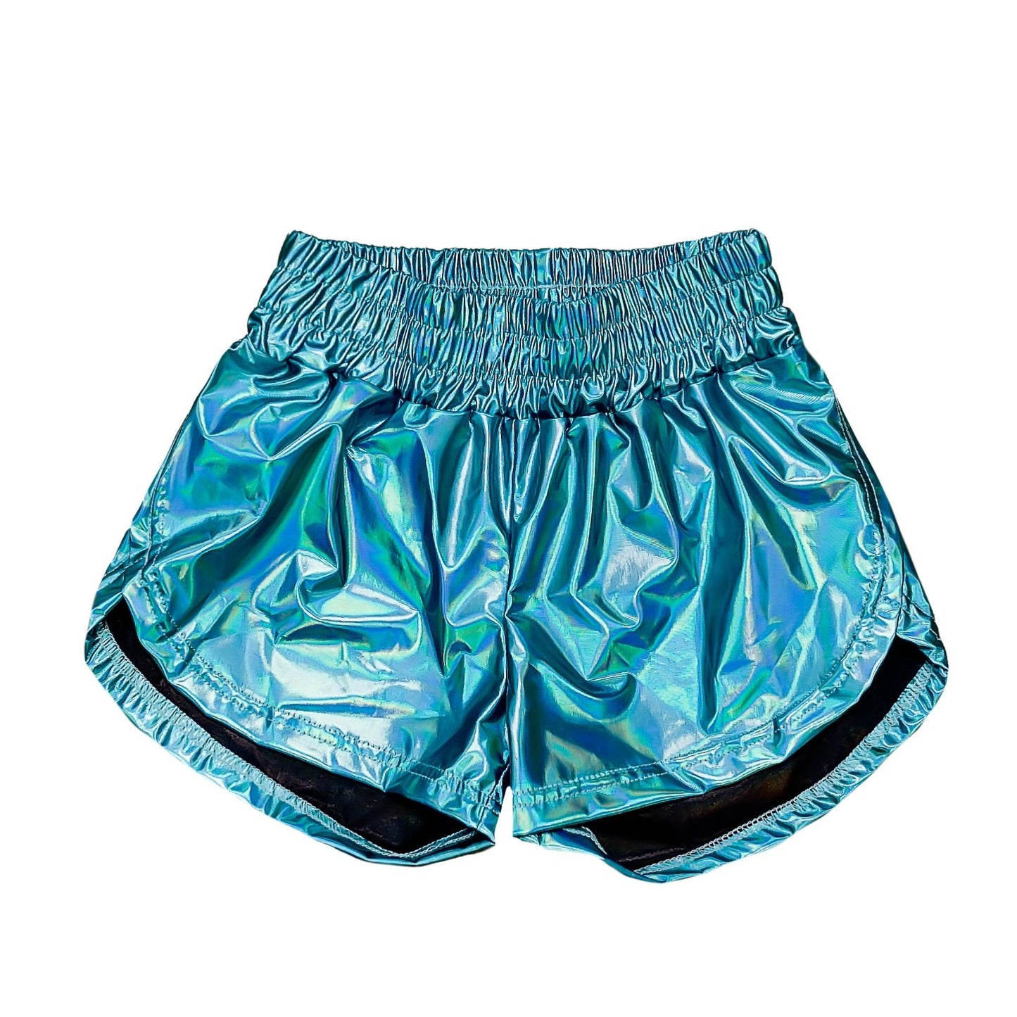 Aqua Metallic Shorts, front view