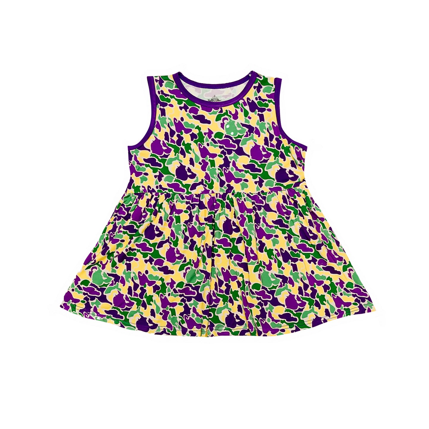 Mardi Gras Camo Bamboo Twirl Dress - front view