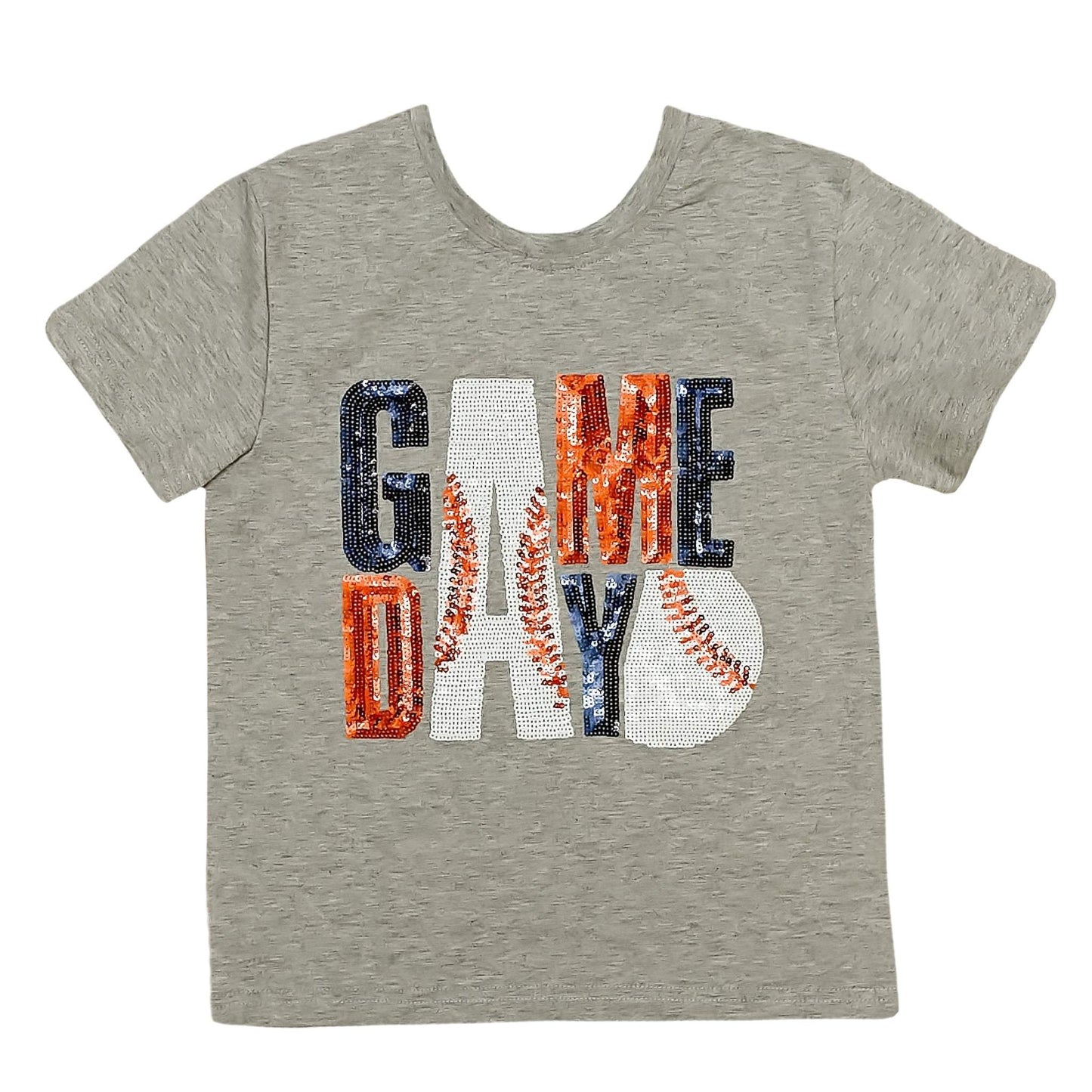 Gameday Navy and Orange Shirt sequin front view