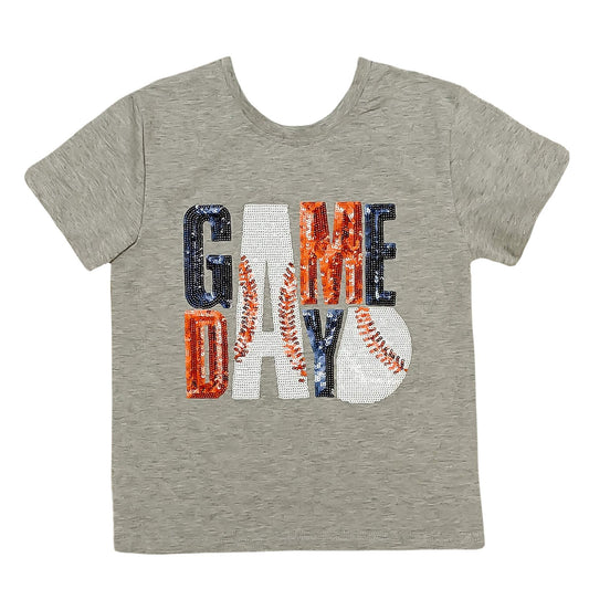 Gameday Navy and Orange Shirt sequin front view