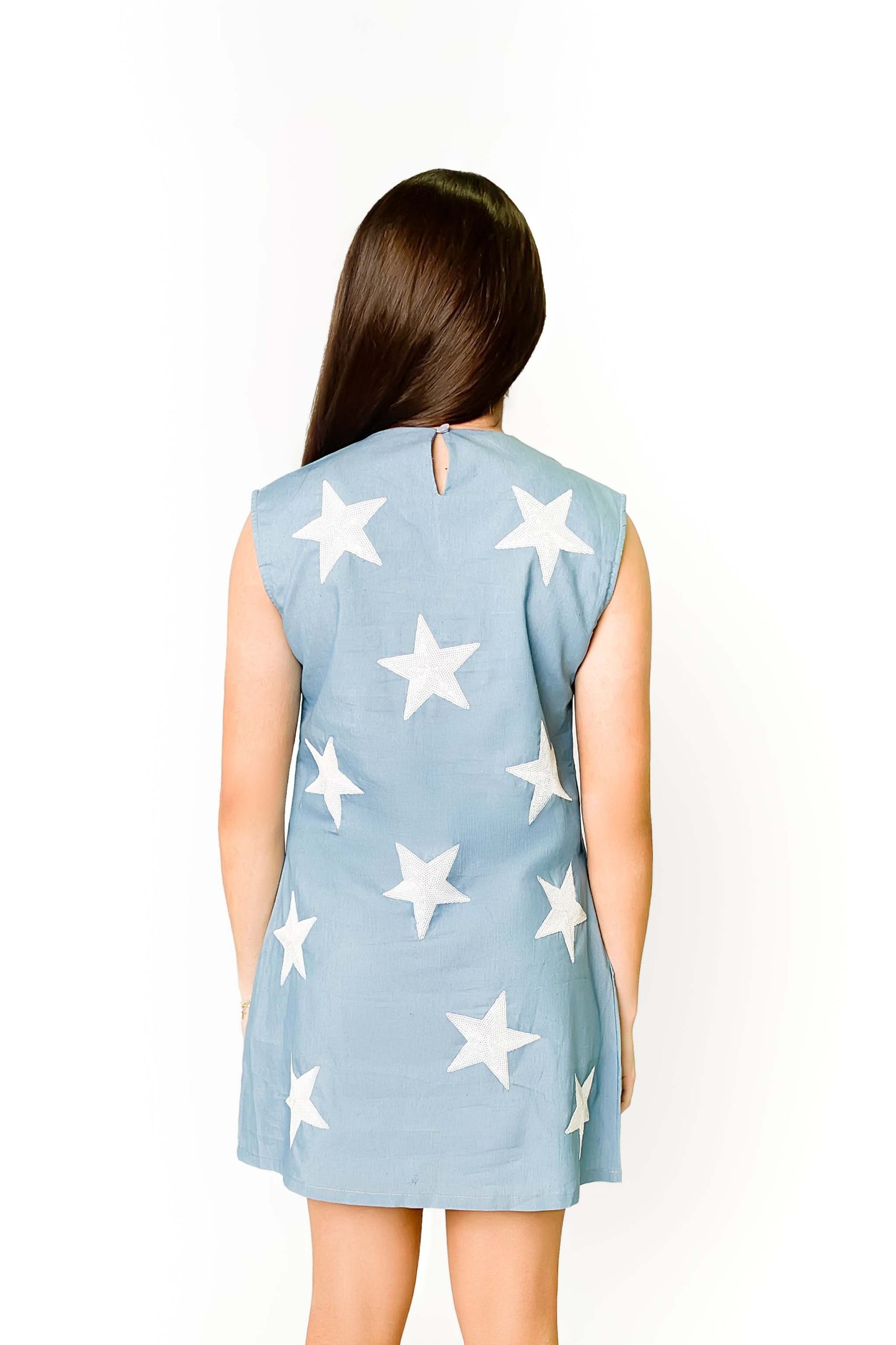 Stars Denim Dress, back view
