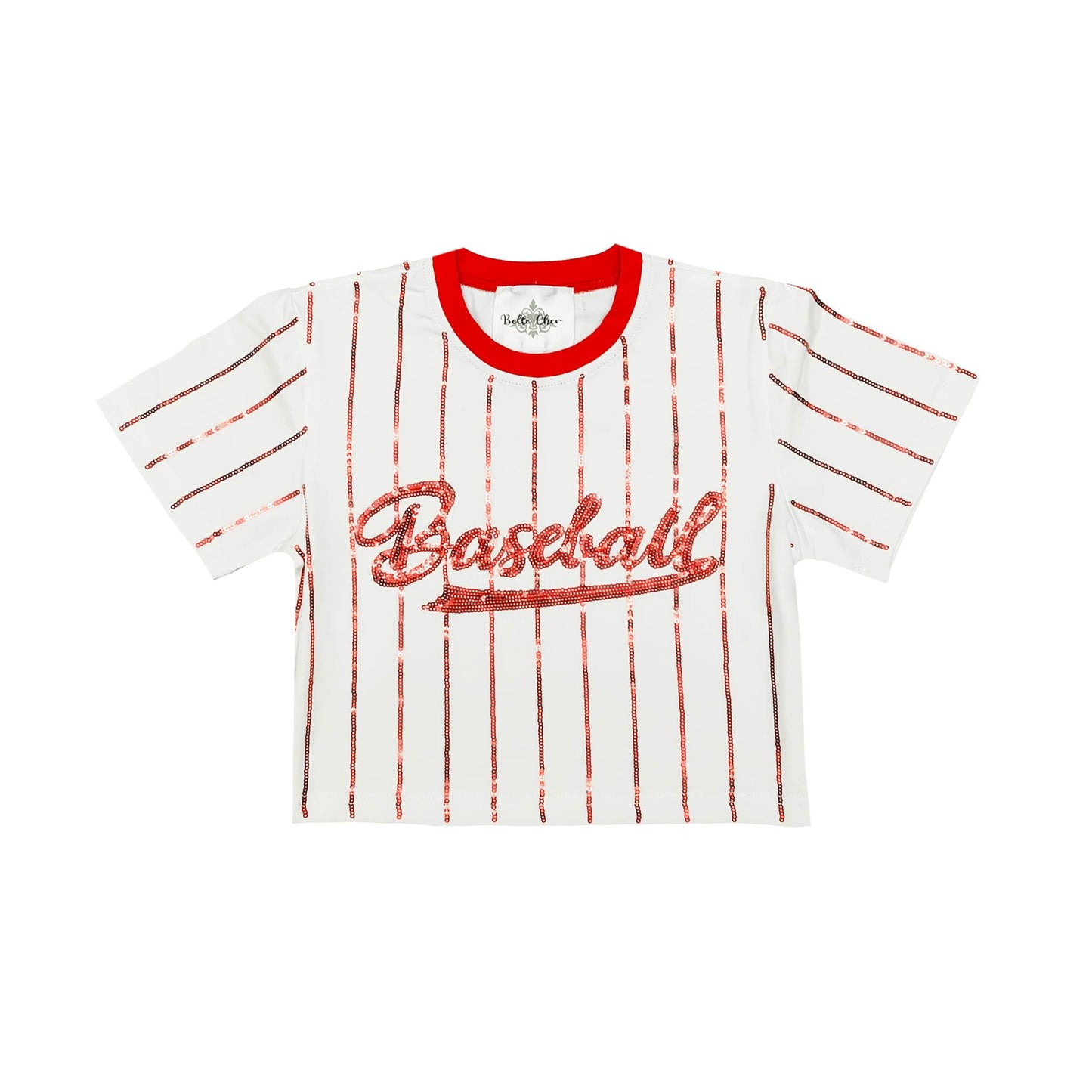 Baseball Red Striped Top, fabric and material close-up