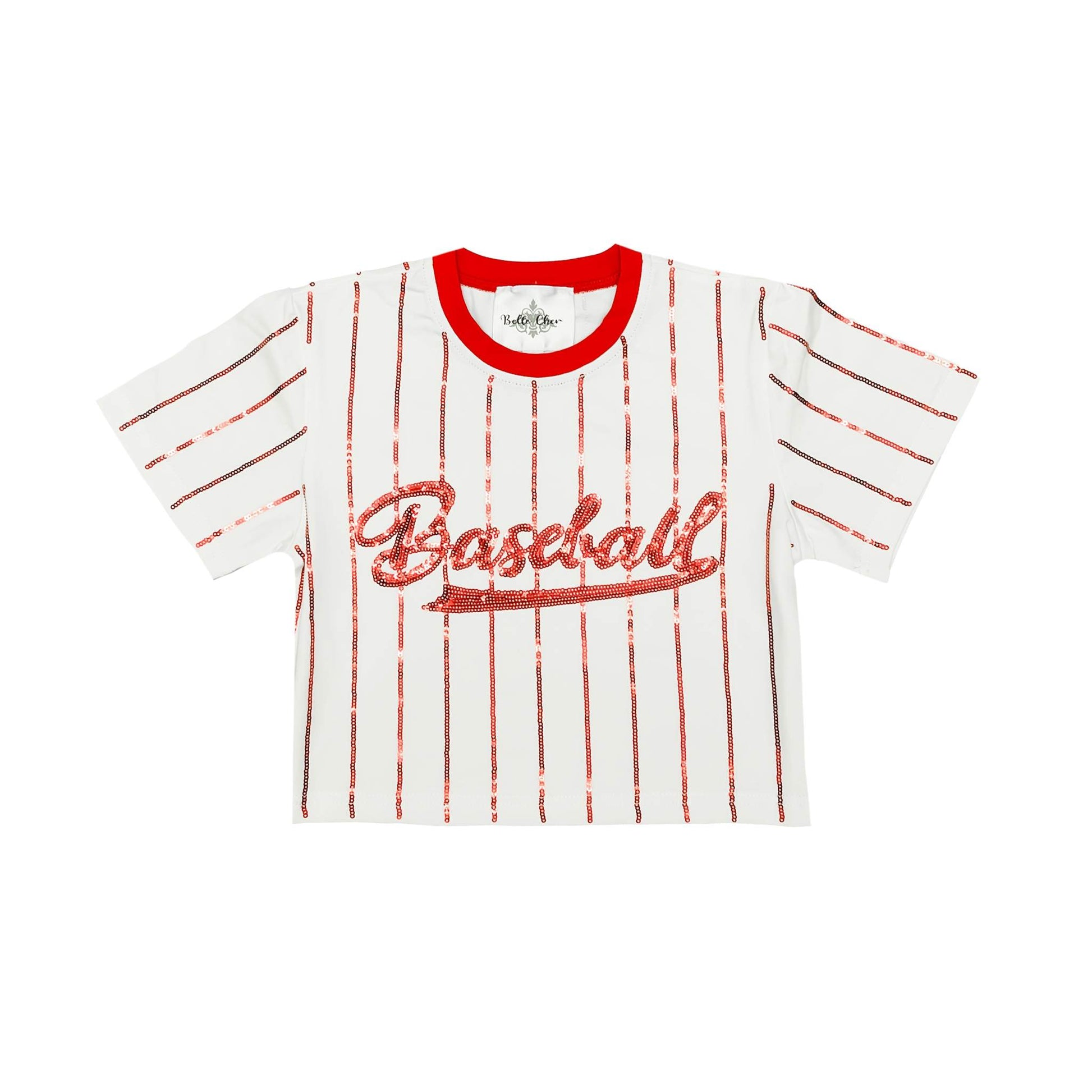 Baseball Red Striped Top, fabric and material close-up
